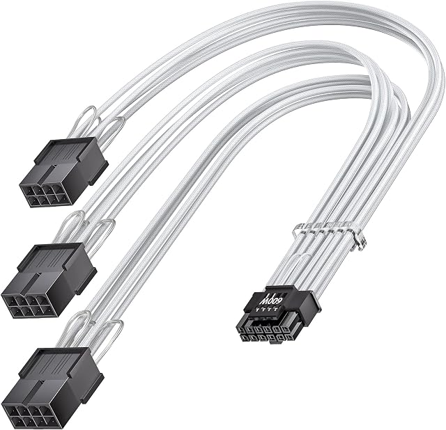Fasgear PCI-e 5.0 Extension Cable,16Pin(12+4) Male to PCI-E 5.0 3x8Pin Female Sleeved Extension Cable with 4 Cable Combs, 30cm 12VHPWR Cable Compatible for GPU 3090Ti & RTX 4000 Series (16AWG/White)