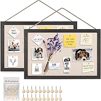 Vista 15 de Miratino Tablero de anuncios de 16 x 11 pulgadas, tableros de corcho de lino negro para paredes, marco de madera, tablero de fotos de corcho