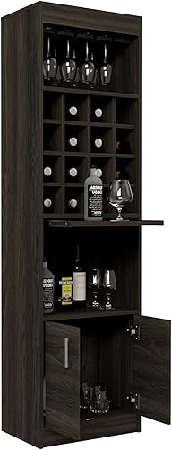 Miniatura 6 de Tuhome Armario de bar Kava, bandeja para servir oculta, dieciséis estante integrado para vino, un estante, puerta doble - roble mokey