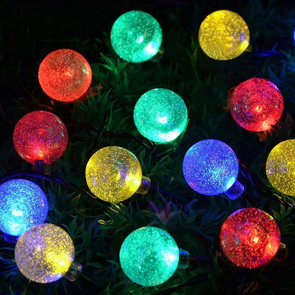 KYC Globe Solar string light, 20 Feet 30 LEDs Crystal Ball Fairy Bubble Waterproof Solar Lights Multi-Color Rope lights for Christmas Tree, Patio, Deck, Garden, Wedding, Outdoor Party Light Festival Twinkle Light (Colorful)