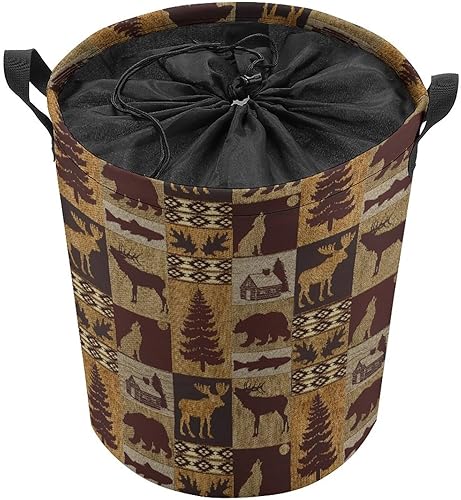 Miniatura 8 de Cesta de tela Oxford impermeable estilo rústico retro, estilo rústico, para lavandería, cabaña, vida silvestre, alce, ciervo, caza, tema para