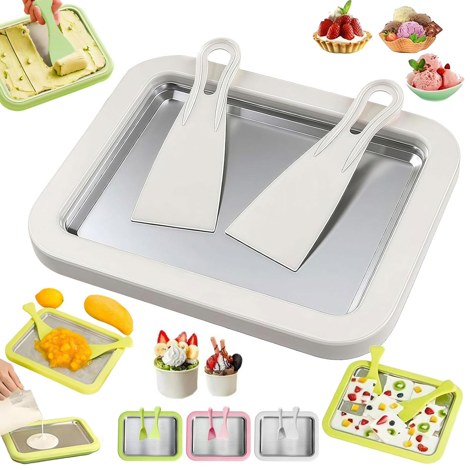 At-Home Rolled Ice Cream Maker Kit,Portable Instant Rolled Icecream Tray with 2 Scrapers,At-Home Instant Freeze Plate,DIY Freeze Yogurt Board Machine,Ice Cream Roll Maker Tray for Yogurt Sorbet