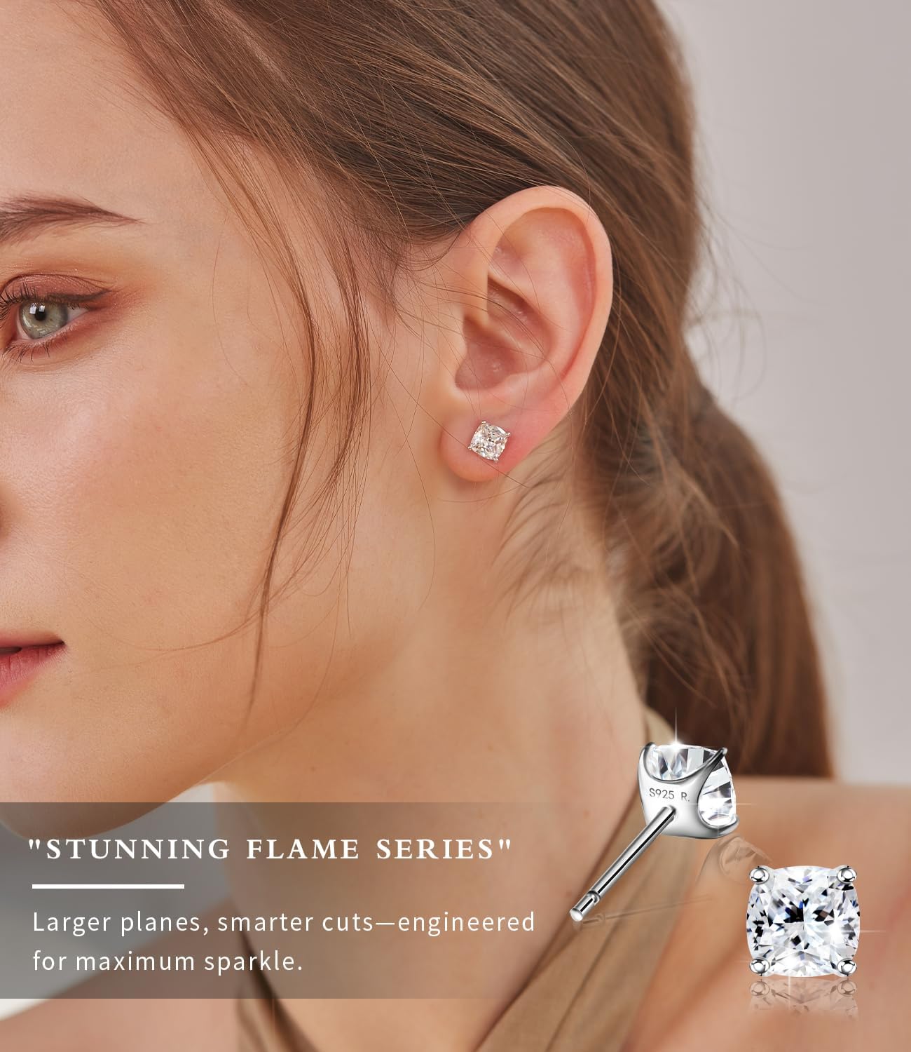 "STUNNING FLAME" Trillion-cut/Cushion-cut/Emerald-cut/Marquise-cut ... 18K White Gold Plated Sterling Silver Cubic Zirconia Simulated Diamond Stud Earrings for Women - Image 2