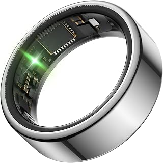 KIRAMA Smart Health Ring for Women Men Fitness Tracker with Heart Rate, Support Sleep Monitoring and Exercise Recording, IP68 Waterproof for iOS and Android, No APP Fee,Ultra-Thin Design (Silver, 9)
