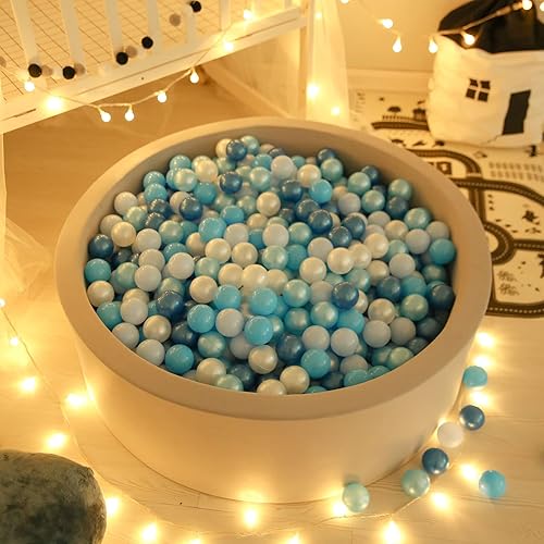 Miniatura 5 de GOGOSO Pelotas para niños  Pelotas de plástico para bebés y niños pequeños de verano, azul y blanco perla, 100 unidades