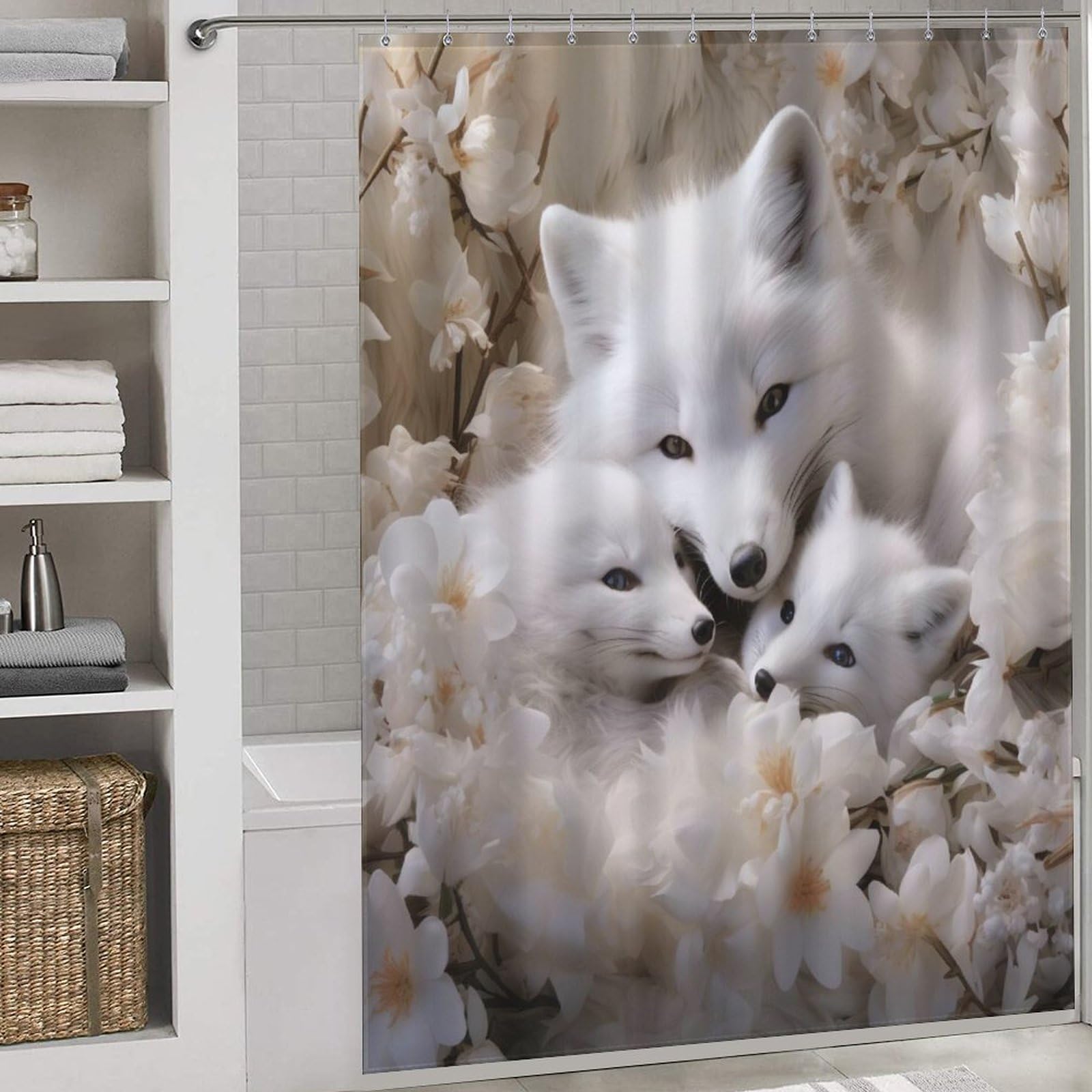 Rideau de douche renard imperméable lavable 168x183cm avec 12 anneaux inclus