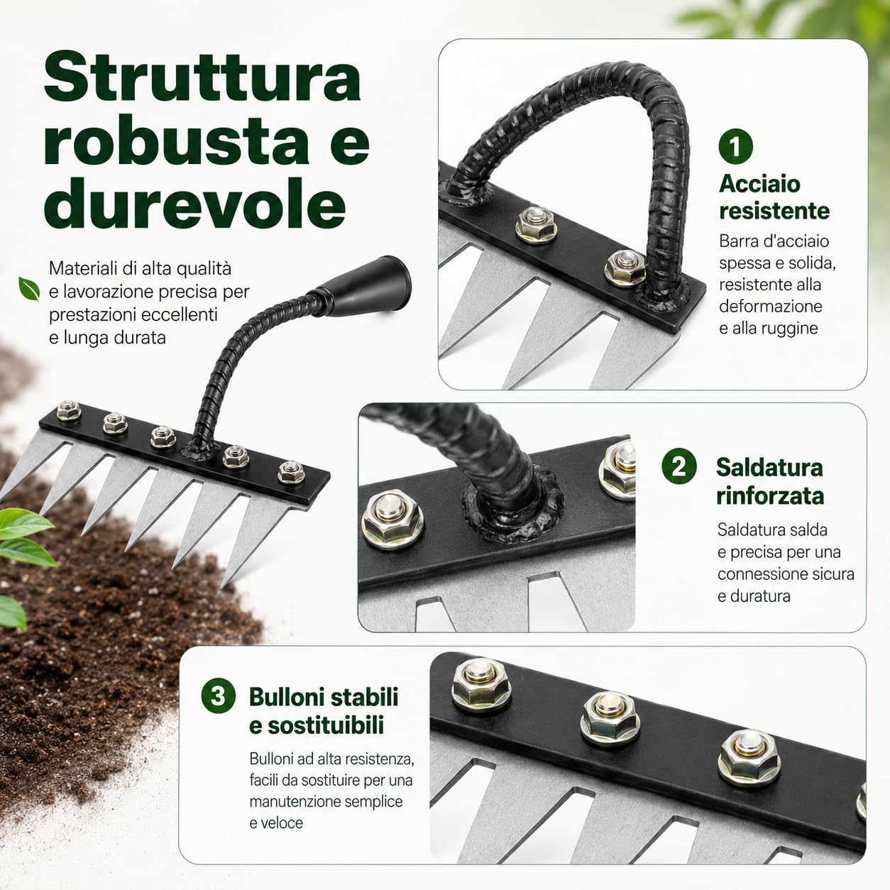 Rastrello per Erbacce Manuale, Sarchiatore con Punte Affilate in Acciaio, Estirpatore Erbacce per Orto e Giardino, Zappa Diserbante per Smuovere e Pulire il Terreno, 5/6/7/8 Denti