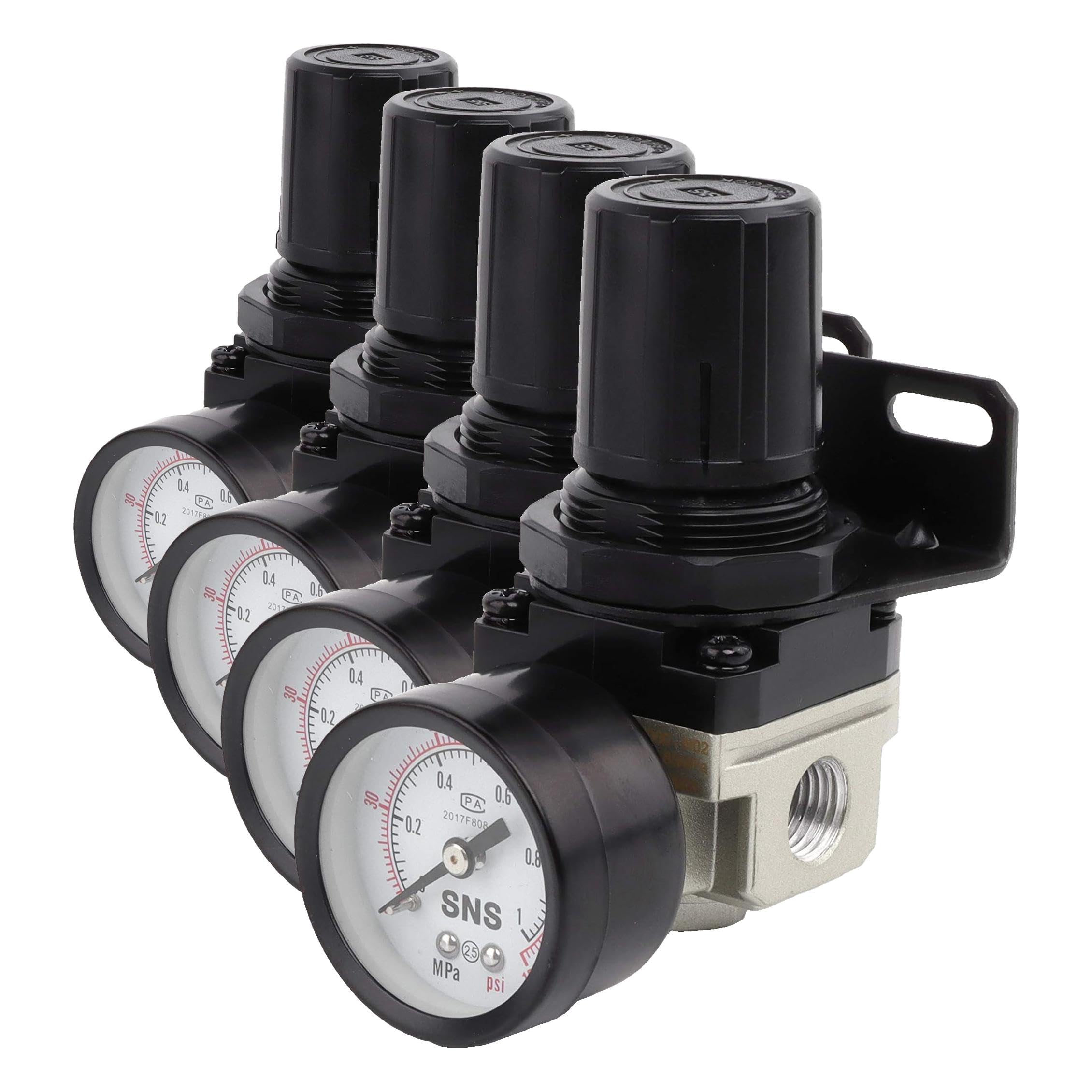 SNS Compressed Air Filter Regulator Piggyback Combo 3/8''NPT- Poly Bowl with Metal Guard, Semi-auto Drain, Bracket, Gauge AW3000-N03A — Amazon image 11
