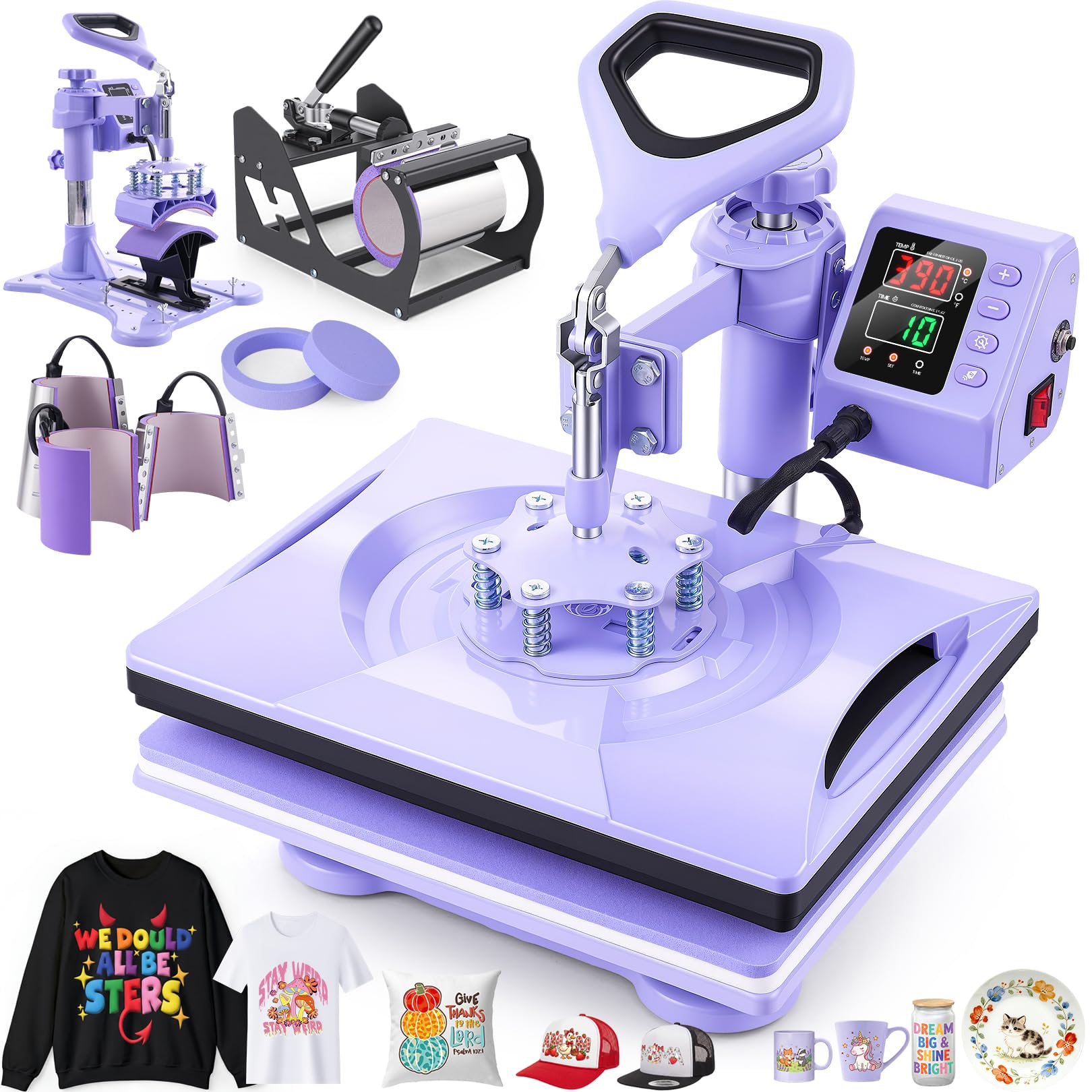 8 in 1 Heat Press Machine, Whubefy Swing Away Shirt Press Machine 12x15Inch