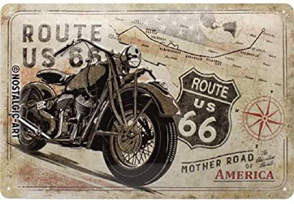 Nostalgic-Art Plaque vintage Route 66 – Bike Map – Idée de cadeau pour les fans de moto, en métal, Design retro pour la décoration