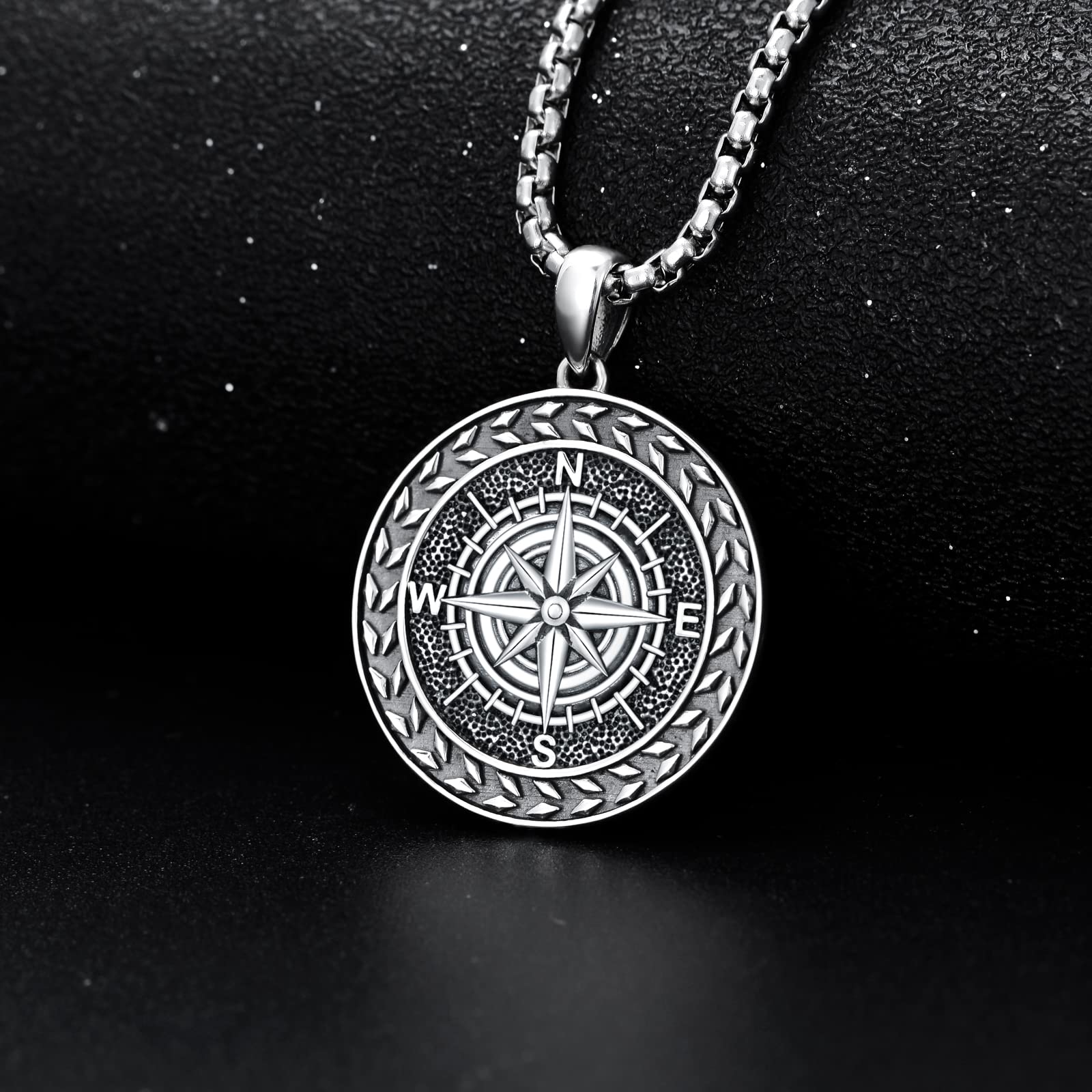 Kompass Kette 925 Sterling Silber Anhänger Halskette Oxidierter Schwarz Schmuck Geschenk für Herren Männer Jungen
