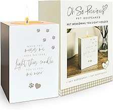 Pet Memorial Tea Light Holder | White Wooden Bereavement Candle Holder with Paw Prints, Heart Design, and Verse | Sympathy Gift for Pet Loss | 10x7x7cm