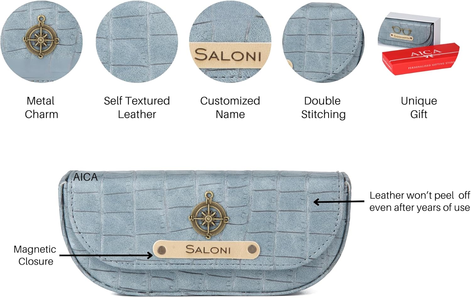 Personalized Name & Charm Women’s (Wallet, Passport Cover, BagTag & Eyewear Cover) Giftset| Birthday Anniversary Wedding Gifts for Women Bride| Rakhi Rakshabandhan Gifts for Sister