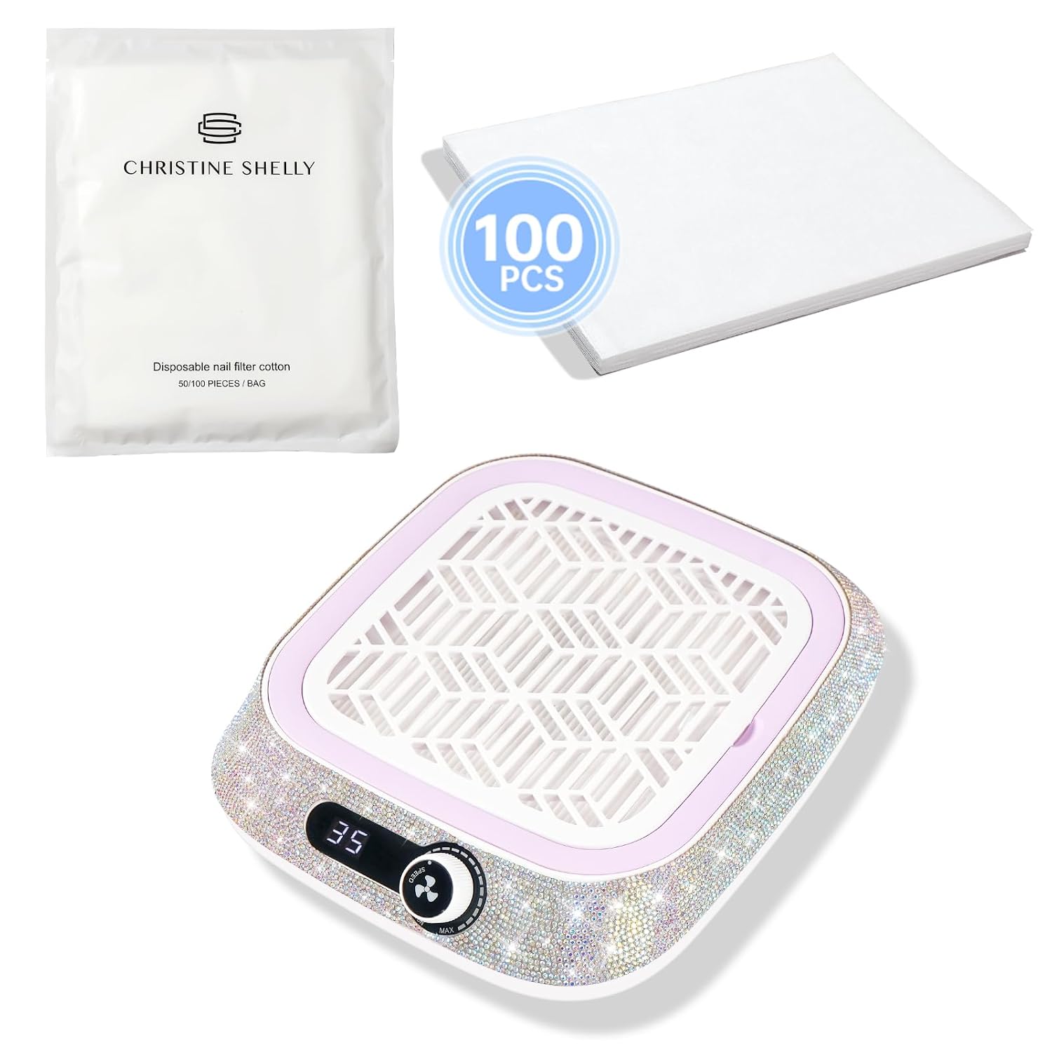 806 Professional Nail Dust Collector, 3500 RPM Dust Collector Nail Tech, Compact Beginner-Friendly Salon Tool AB Diamond & 100 Sheets Nail Dust Collector Filter Paper