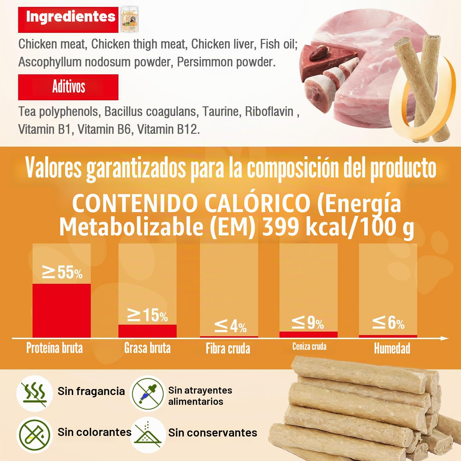 50g Palitos Masticar Liofilizadas para Gatos, Snacks Gatos Barritas Dentales contra el Mal Aliento y Acumulación de Sarro (50g)