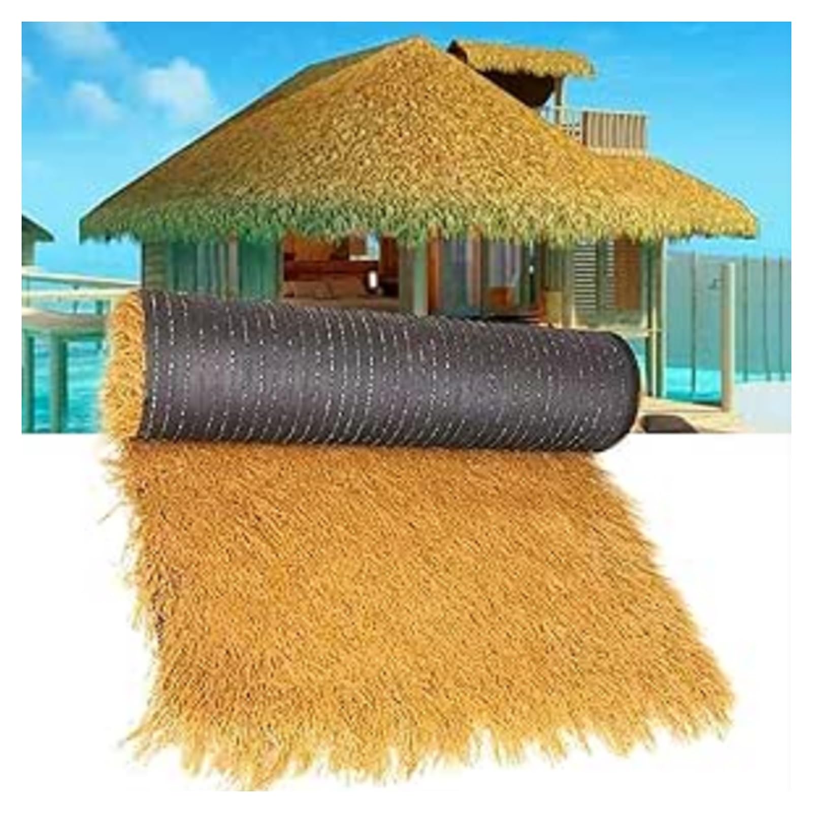 YCOVSFP Artificial Palm Thatch Roll, Waterproof & Fire-Retardant Tiki Bar/Hut Roofing, Customizable Size – Reinforced Weave For Parties, Pools, And Garden Fencing(1x8m(3.2x26.2ft))
