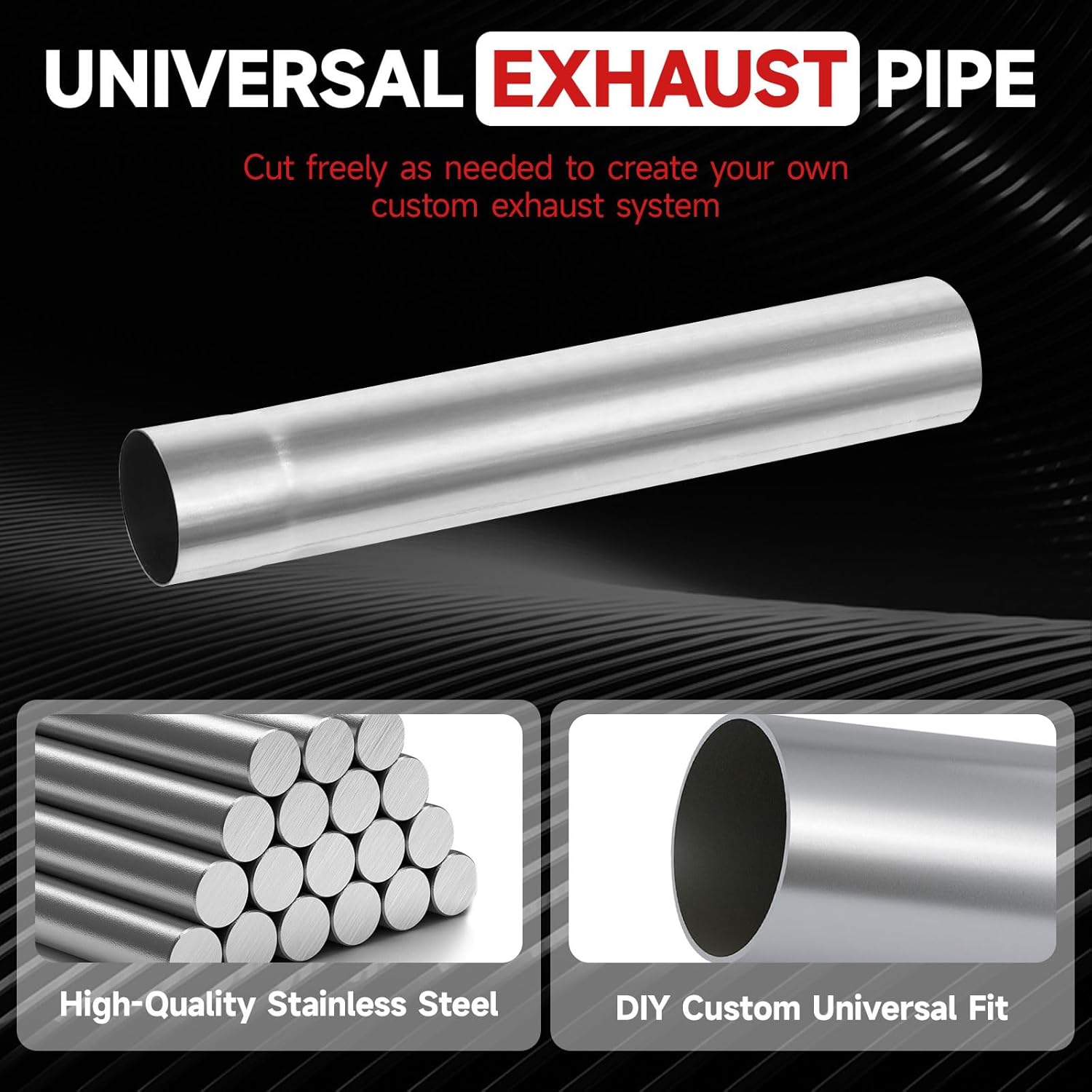 A-KARCK Straight Exhaust Pipe 2.5" OD, Stainless Steel 18" Long Mandrel Exhaust Tube