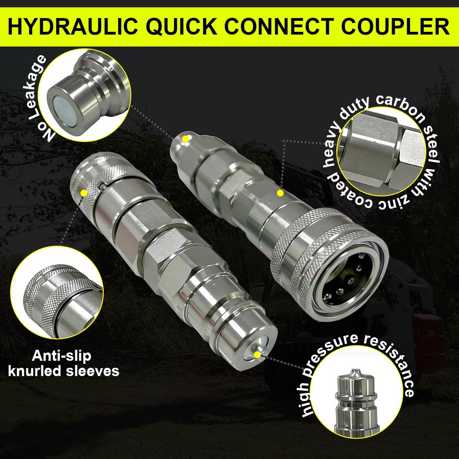 Flat Face ISO 16028 to Ag ISO 5675 Pioneer Style Hydraulic Quick Connect Coupler Adapter Setw w/Rubber Dust Caps