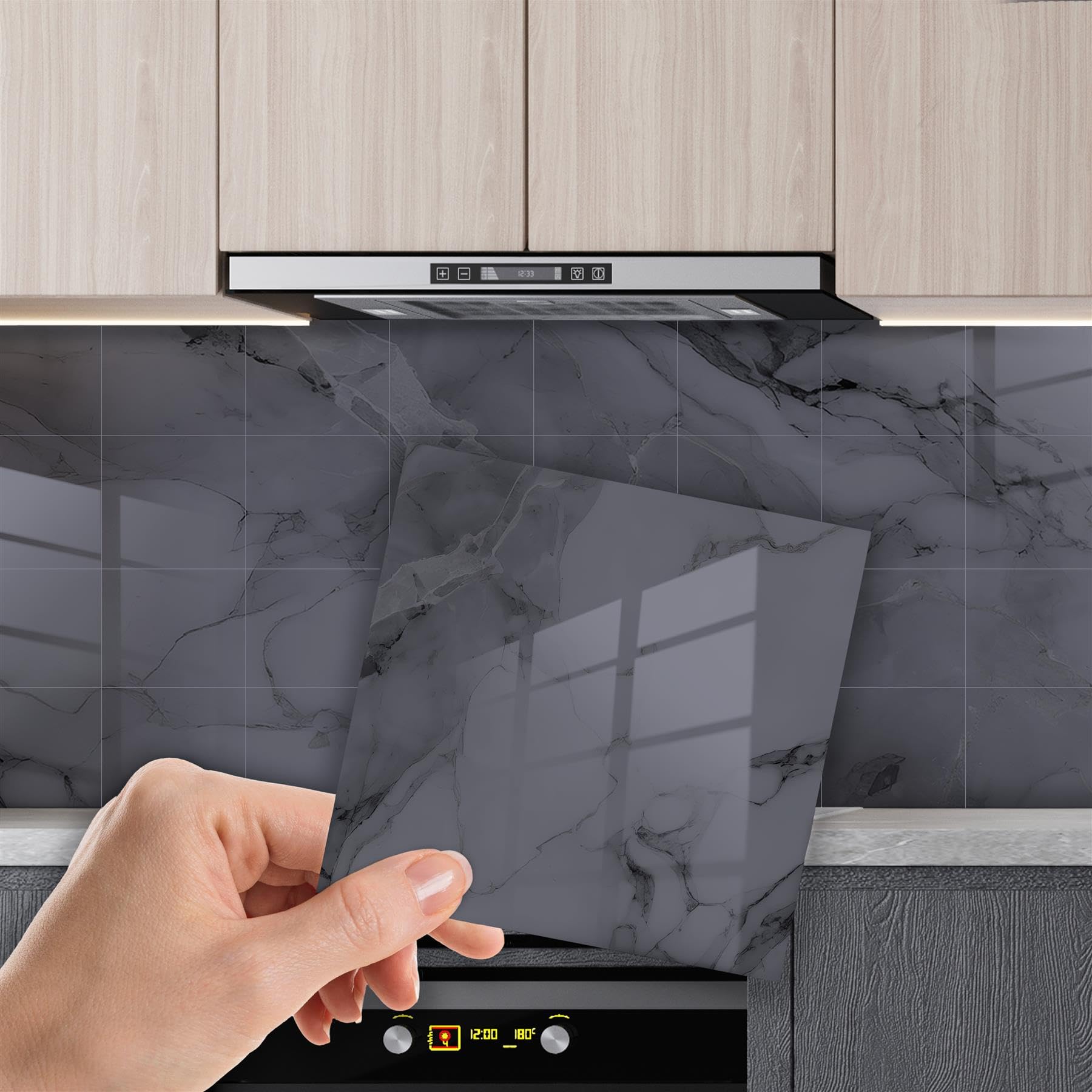 Walplus Fossil Grey 24Pcs Grey Stickers 15X15cm(6") Stick On Kitchen Sticky Back Tile Self Adhesive Wall Sticker Removable Stick On Kitchen Self Adhesive Tile For Walls Renovation