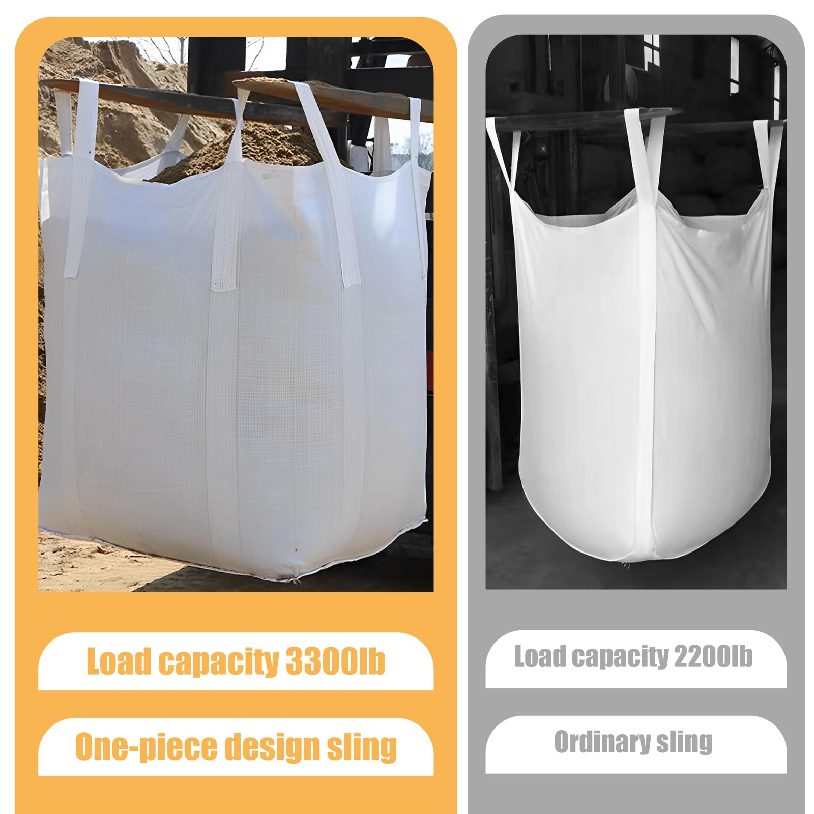 DAJAVE Big Bag - Lot de 2 sacs pour gravats de construction, bois, déchets de jardin, sable, déchets de construction, 1000 kg, avec 4 poignées de levage pour le transport