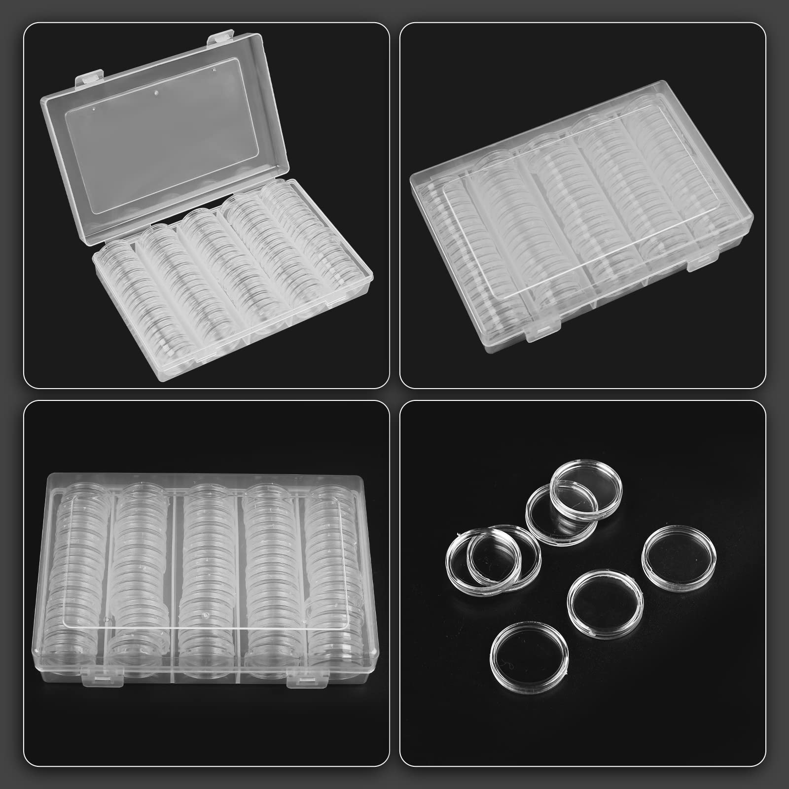 200 capsule da 26 mm per monete da 2 euro con scatola portaoggetti, in plastica trasparente, per monete speciali, pezzi da collezione