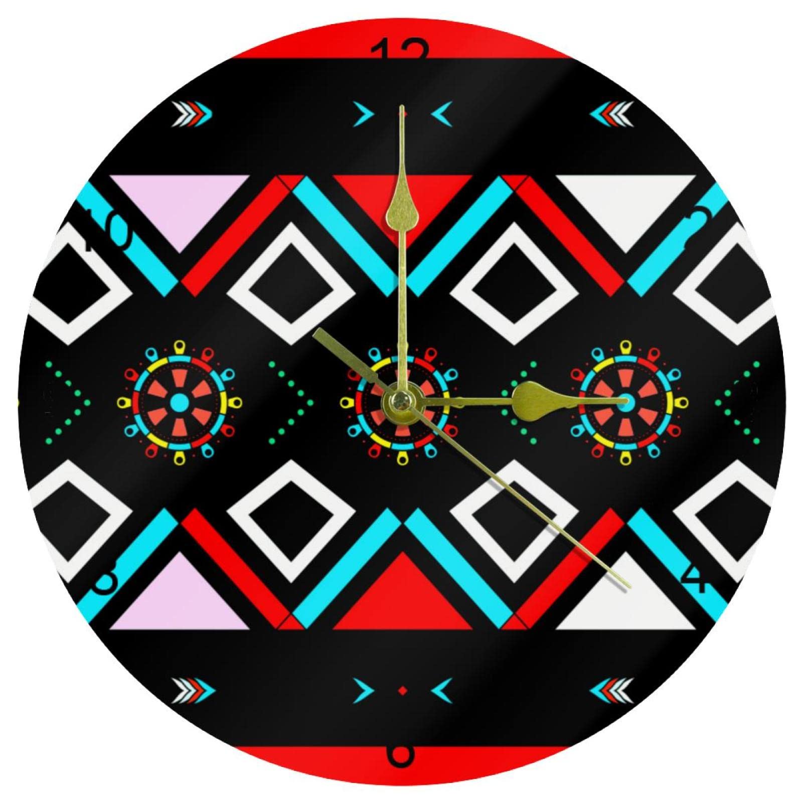 Horloge murale amérindienne bohème de 25,4 cm silencieuse avec chiffres arabes