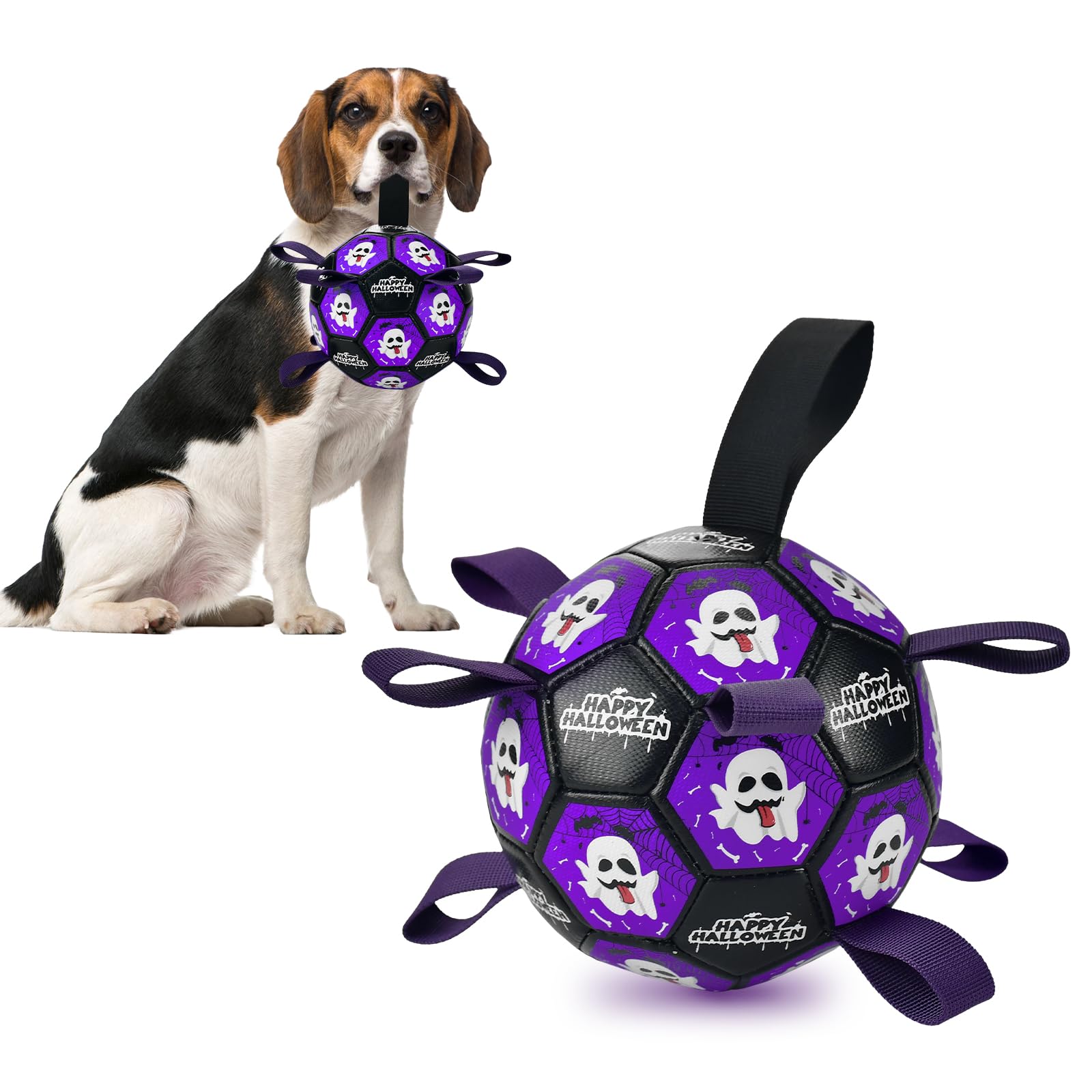 Halloween Dog Toy Halloween Dog Soccer Ball with Straps Dog Interactive Ball Toy Dog Halloween Tug of War