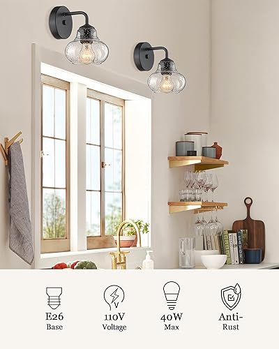 Miniatura 6 de ELYONA Juego de 2 apliques de pared rústicos, lámparas de cristal de burbujas, lámparas modernas de montaje en pared para dormitorio, granja,