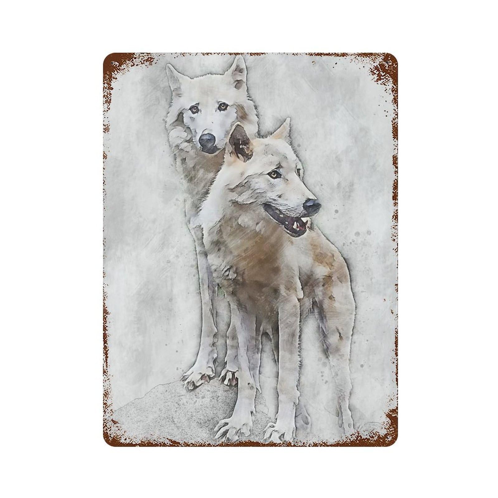 Rusty Metal Tin Sign with Wolf Family Design 15.7"x11.8", for Farmhouse, Kitchen And Entryway Decor, Classic Wall Plaque