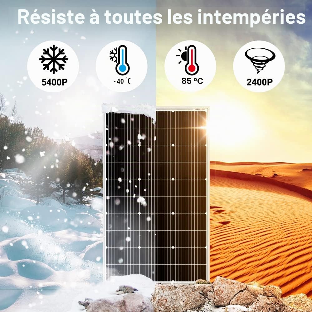 DOKIO Panneau solaire 150W 12V Mono Idéal pour toutes applications camping -car, marine - bateau, chalet - cabane, maison