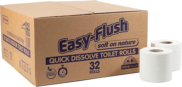 32 Easy Flush Soft Toilet Roll | Septic Tanks, Camping, Motorhome, caravans, portaloos | 2ply | No Blocked drains | Quick Dissolve