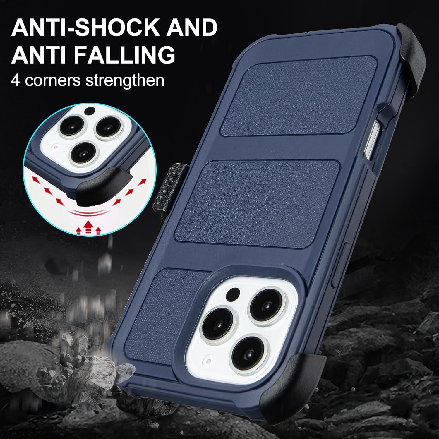 Shockproof Defender Case for iPhone 16 Pro Max with Holster, Heavy Duty Rugged with Stand, for Protective Phone Case iPhone 16 Pro Max Case Blue - Image 6