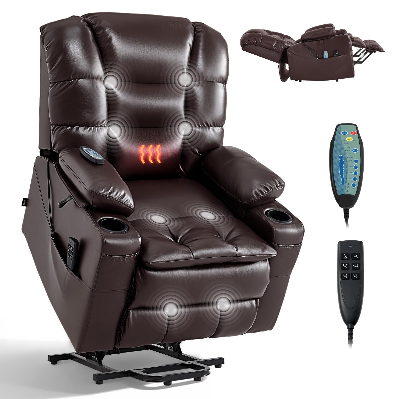Photo 1 of *** USED PARTS ONLY UNKNOWN IF FUNCTIONAL OR MISSING PARTS***
VEVOR Triple Motor Power Lift Recliner Chair, Large Lift Chair with Heat and Massage for Elderly, Position Adjustable, Leather Surface with Storage Pockets and Cup Holders, Brown