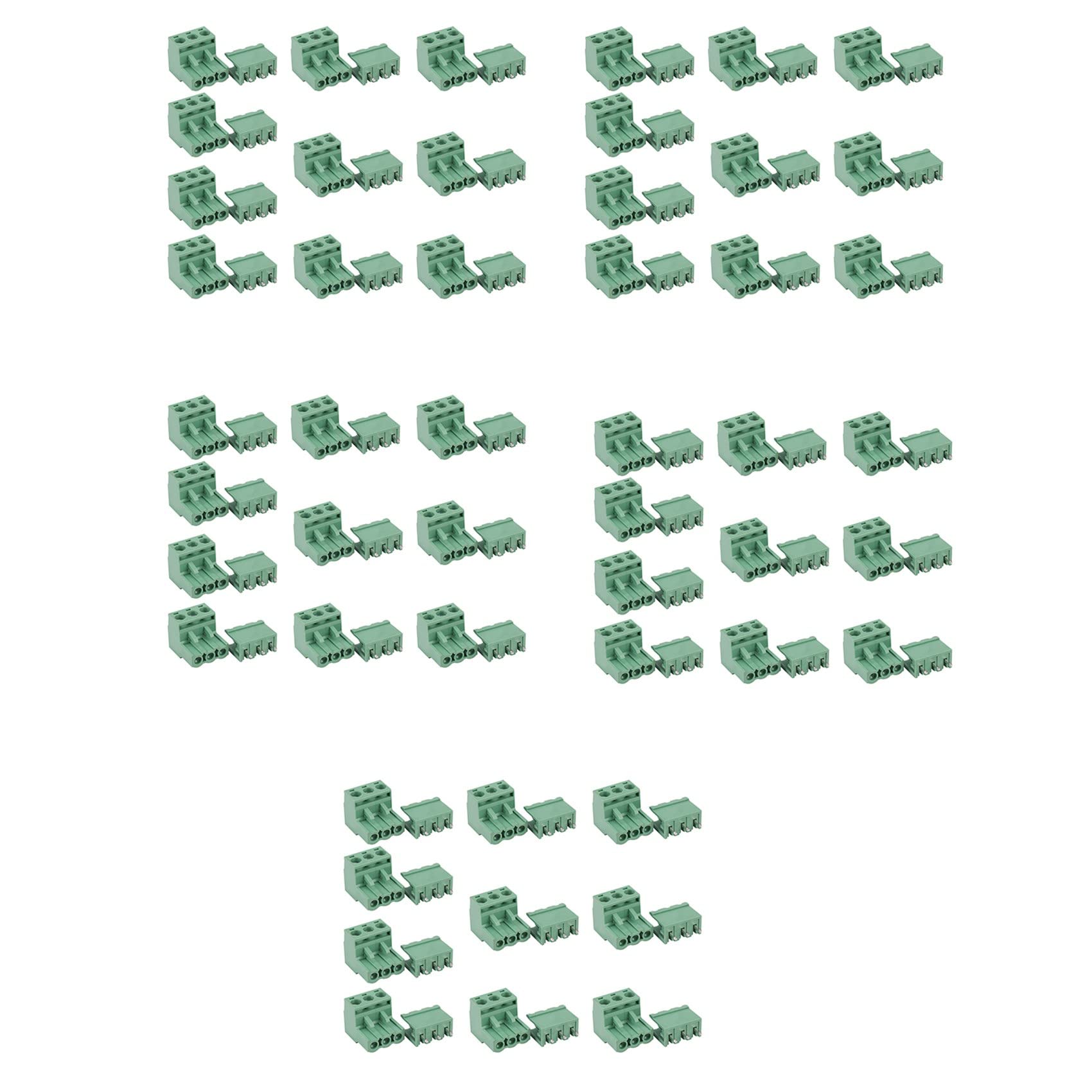 Jnchdghwa 50Pcs 5.08mm Pitch 3Pin Plug-in PCB Terminal Block Connector Right Angle