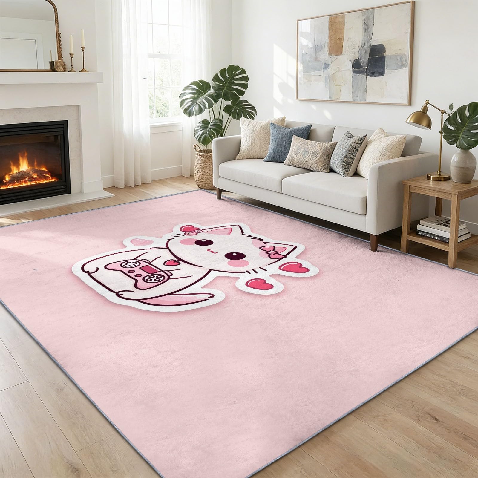 Tapis de chambre à poils courts anti-glisse pour salon facile à laver