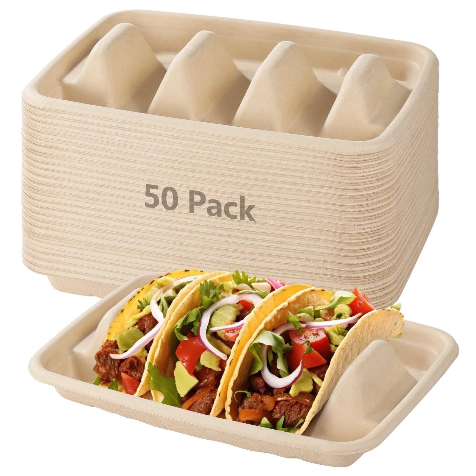 50 piatti usa e getta per tacos con divisori, biodegradabili, a 3 sezioni, per catering e feste