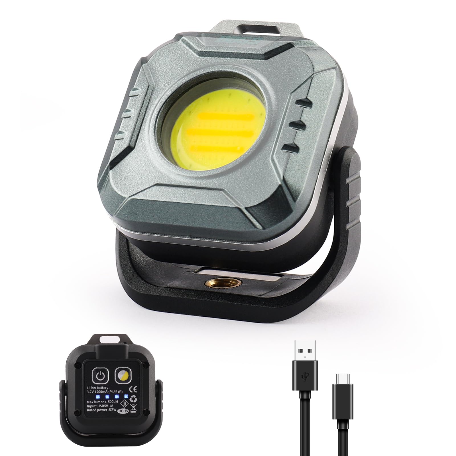 Torcia Led Potente Professionale, Mini Torcia LED Ricaricabile LM500 Magnetica con 6 Modalità, Lampada di Portatile IP44 Impermeabile, Flashlight per Campeggio Escursionismo Emergenze