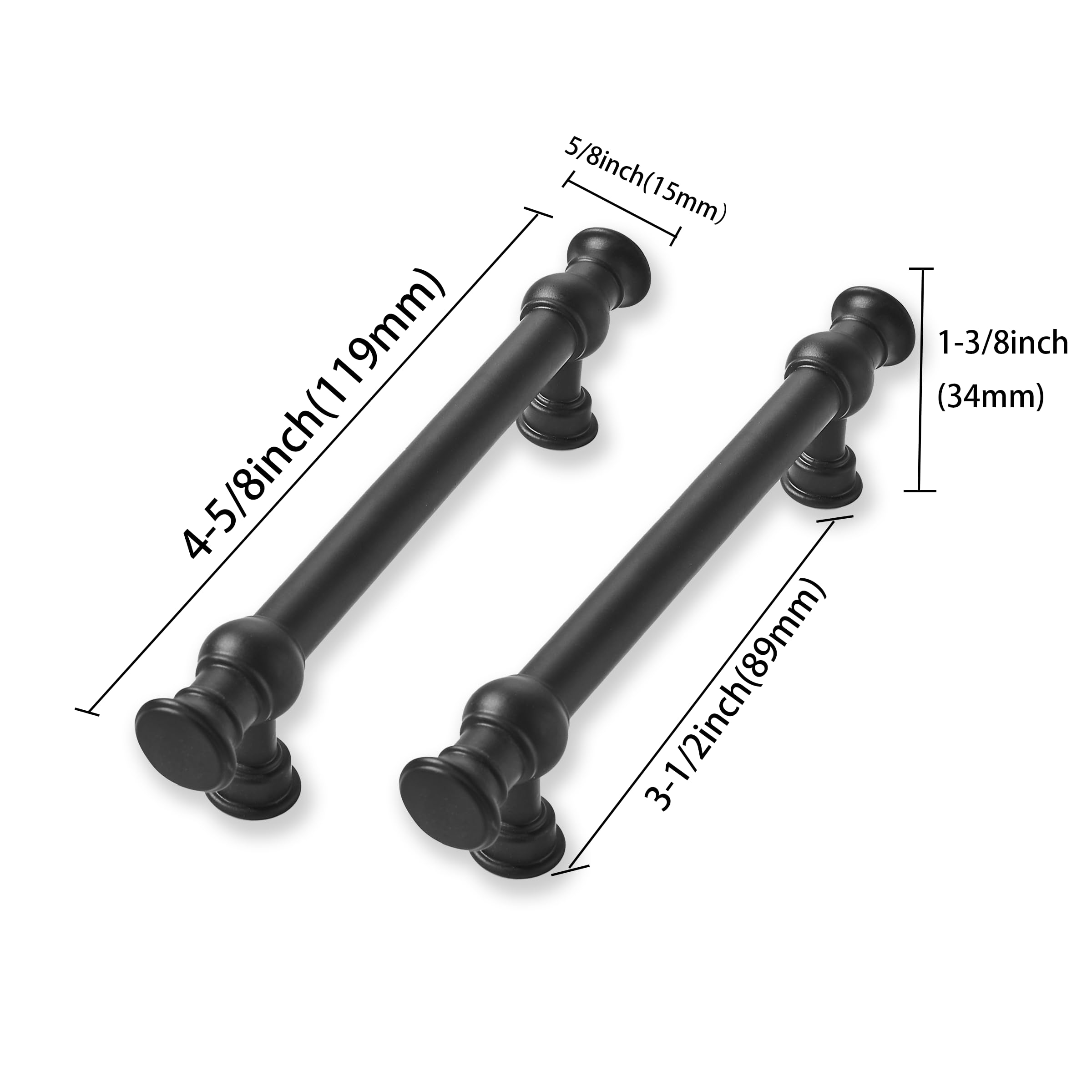 Schrankgriffe, 8,9 cm, Lochmitte, mattschwarz, robust, geeignet für Schränke, Kommoden, Küchen und Badezimmerschränke, 10 Stück