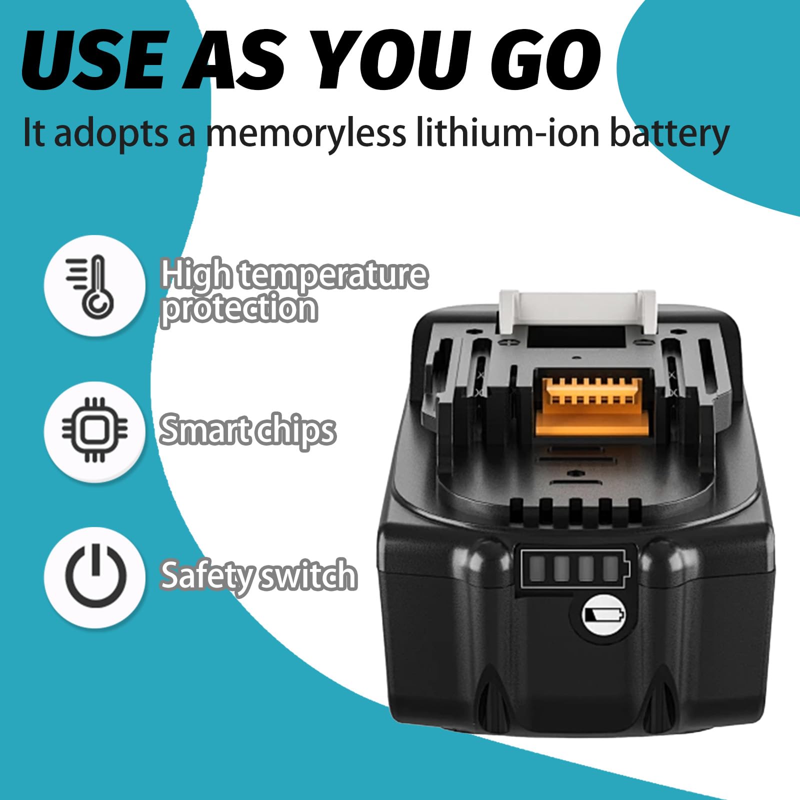 Chargeur Rapide 18V pour Batteries Lithium-ION, Indicateur LED 4 Étages, Système de Refroidissement Intégré & Protection Contre Surchauffe – pour Batteries 8.0Ah/5.0Ah/3.0Ah