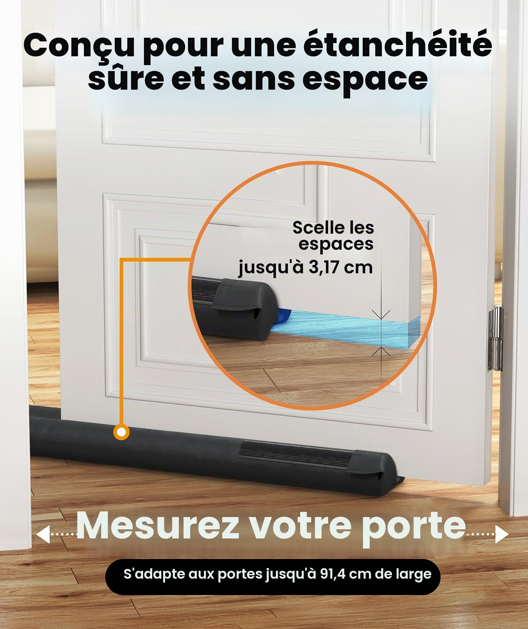 Everlasting Comfort Boudin de Porte Isolant Facile à Installer – Boudin Porte Tissu Bas de Porte Adapté aux Largeurs de 76,2 à 91,44 cm – Efficace Contre Les Courants d’Air et Le Bruit
