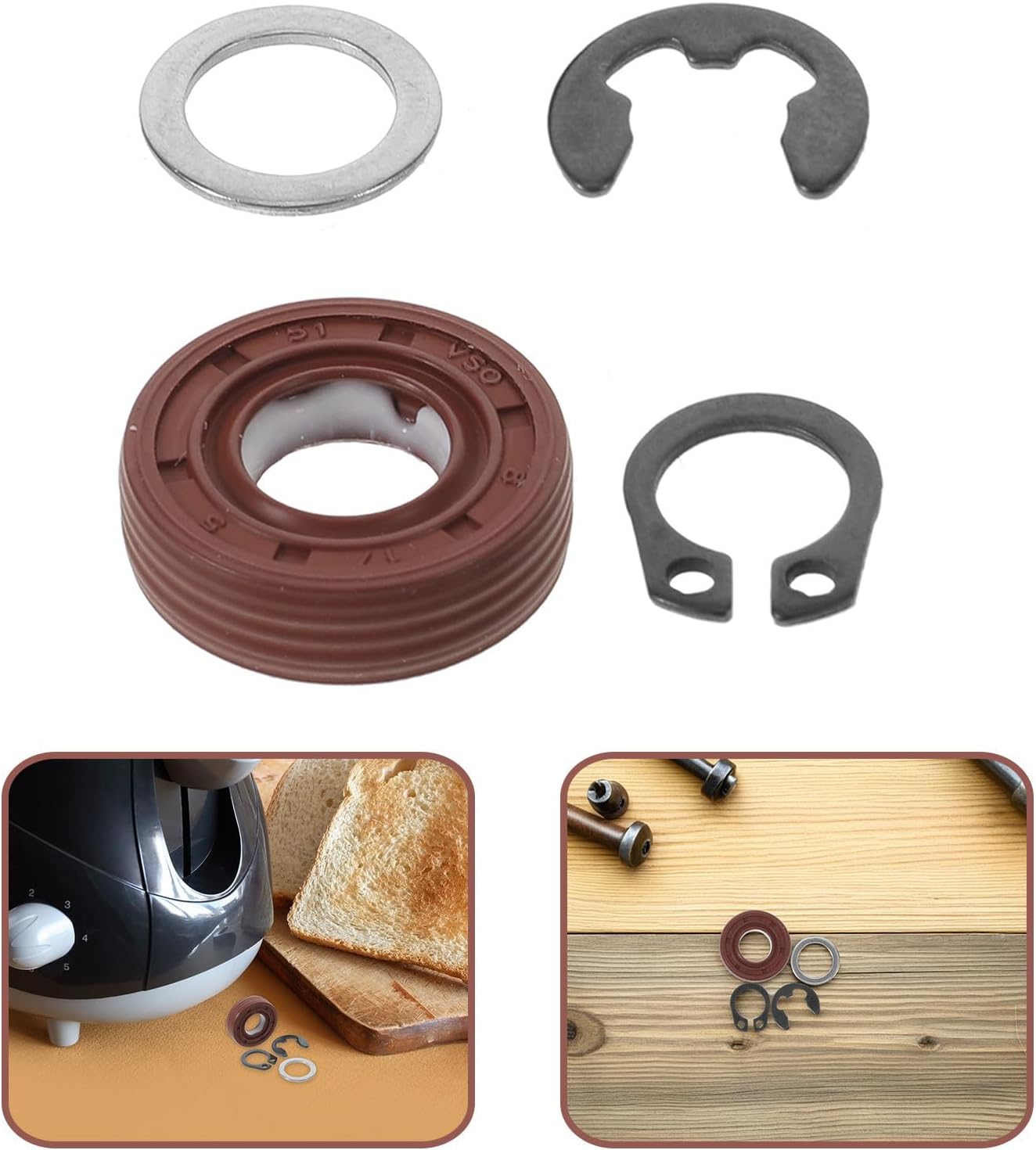 Bread Machine Pan Seal Kit with Retaining Clip and Flat Washer