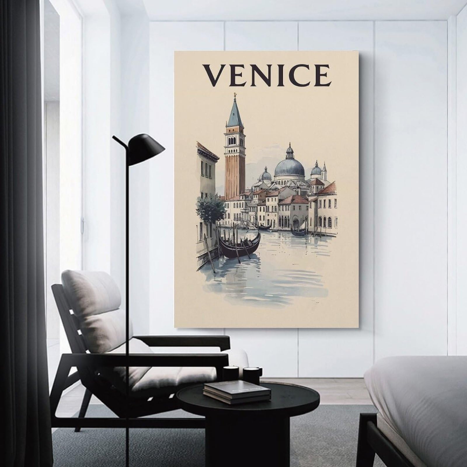 Junmoney Venice Canal Scene Wall Decor Canvas Print, 24x36inch(60x90cm), for Bedroom, Lounge Or Dressing Area, Decorative Wall Art for Cosy Rooms