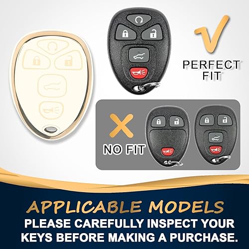 Miniatura 2 de QBUC Funda de llavero para Chevy con llavero de TPU suave con ribete dorado, compatible con Chevy Tahoe Suburban Traverse GMC Yukon Acadia Cadillac