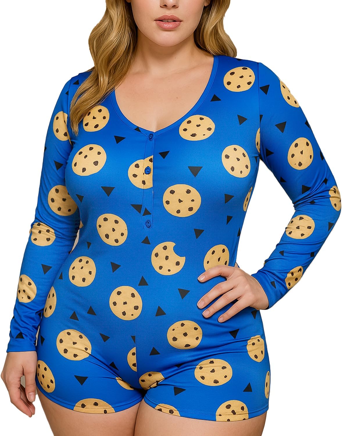MissShorthair Onesies Women Sexy, Cute Onesie Pajamas for Women Long Sleeve Cookie Monster Large