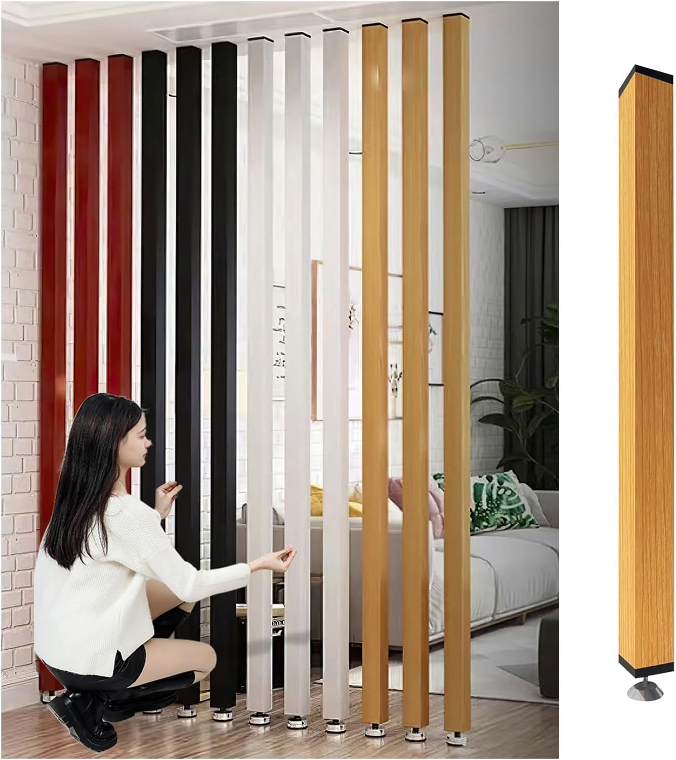 Metal Modern Room Divider Column ，Floor to Ceiling Wall Post Partitions Screens Room Dividers,Entrance Hall Partition Screen Column Floor to Ceiling，Screen Partition Post(4 root,230cm/90.5in/7.54ft)