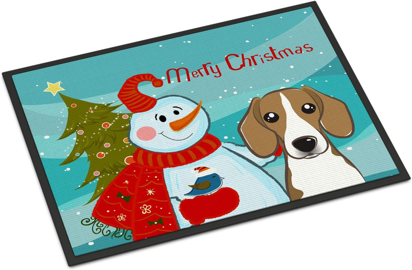 Caroline's Treasures BB1859MAT Snowman with Beagle Doormat 18x27 Front Door Mat Indoor Outdoor Rugs for Entryway, Non Slip Washable Low Pile, 18H X 27W