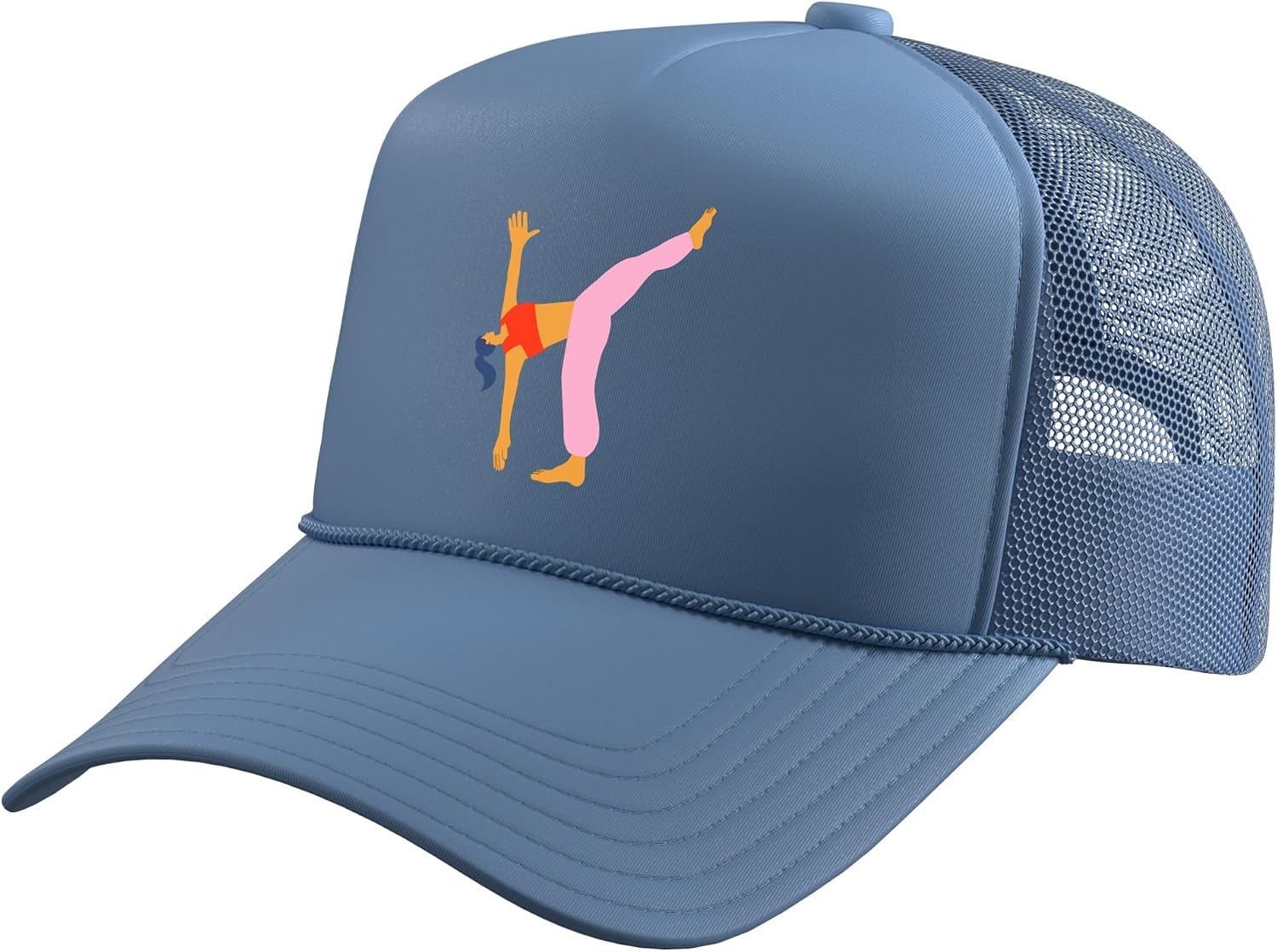 Yoga Woman Balance Pose Leg Stretch Asana Exercise Fitness Trucker Hat with Adjustable Mesh Back