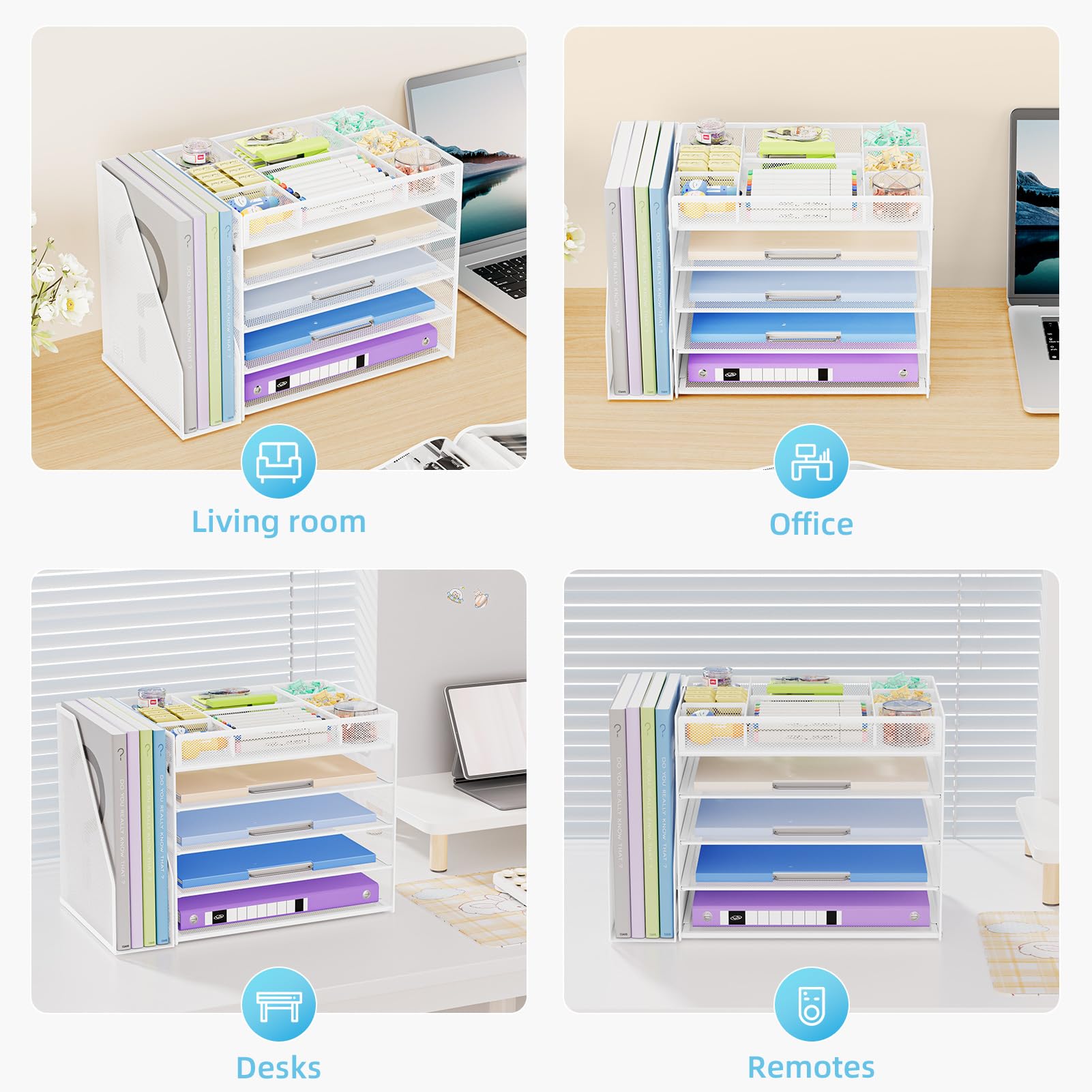 Marbrasse Organizer da scrivania a 5 livelli con porta documenti, organizer per vassoio per lettere, organizer da scrivania con scomparti regolabili, organizer da scrivania in rete e accessori per