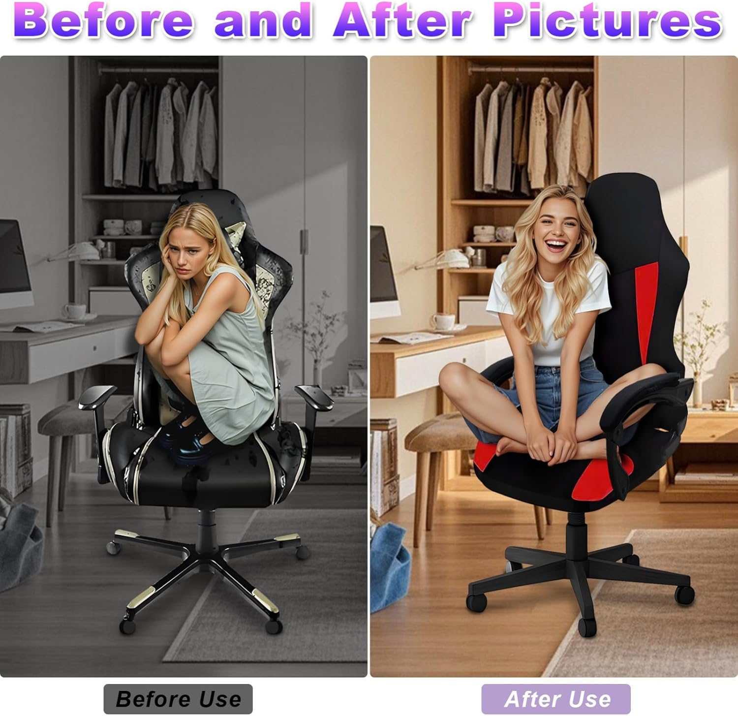 Gaming Chair Covers Only,Stretchable Soft Thick Breathable Mesh Scratch Resistant Gaming Chair Seat Cover with 2Pcs Armrest Slipcovers(Black-red,Style 1)