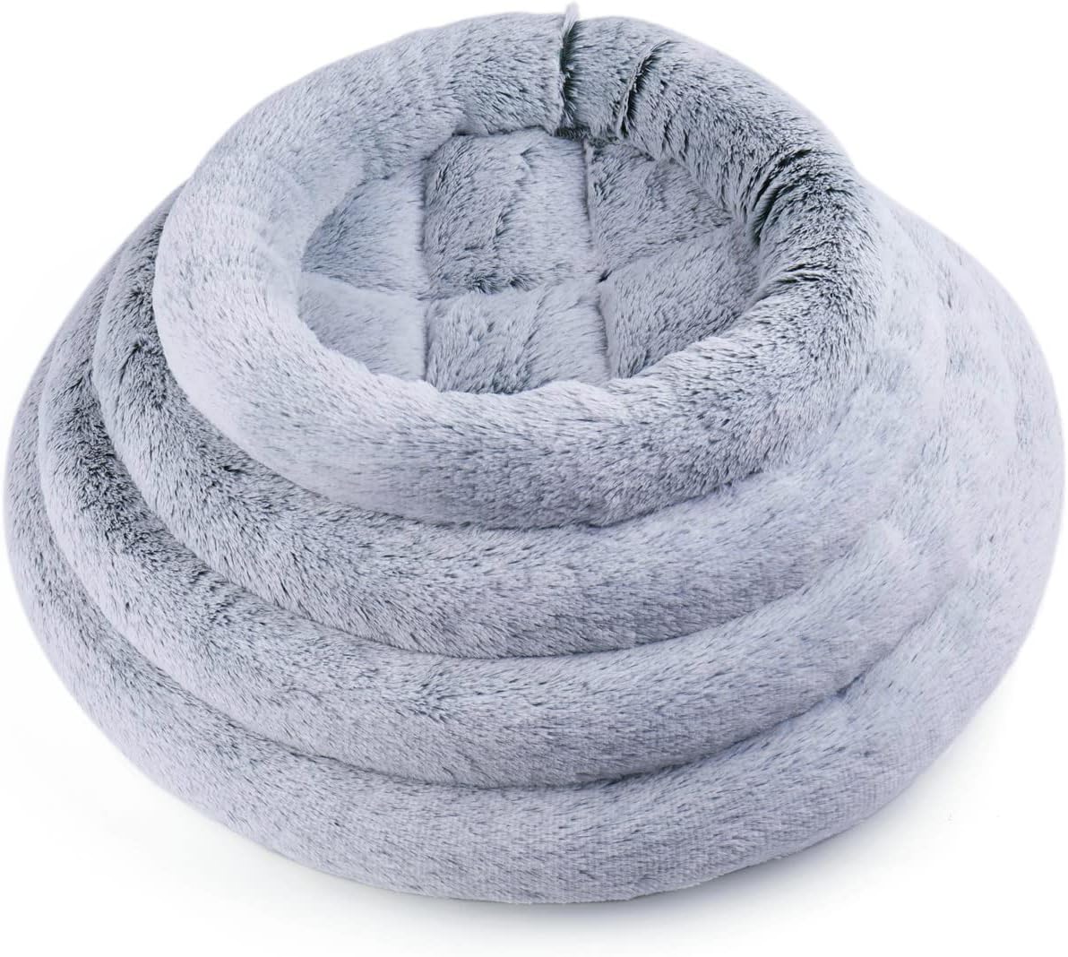 SHENGOCASE 18“ Fluffy Faux Fur Cat Tree Tower Replacement Bed Cushion Pillow with Hook Tapes, Round Donut Cuddler Cat Dog Bed for Desk Table